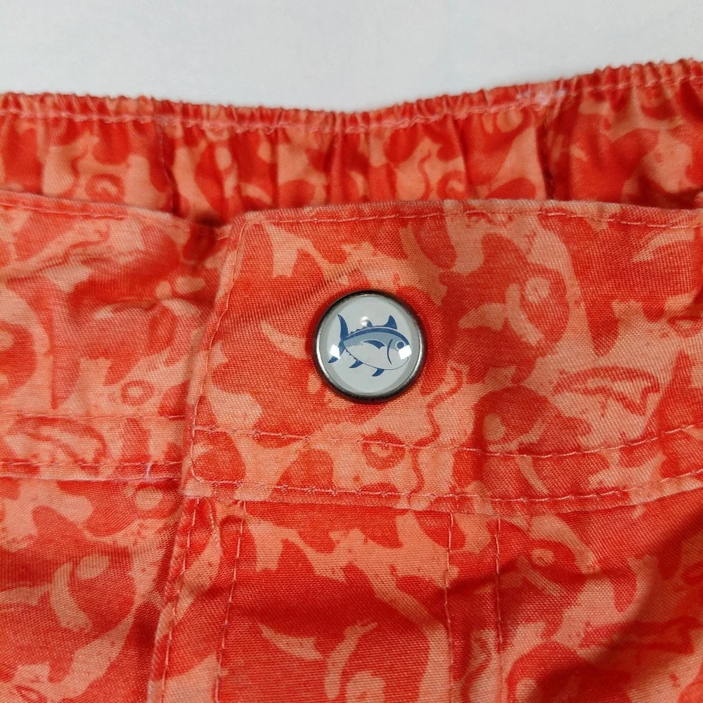 Southern Tide Skipjack Water Shorts Mens Medium Orange Fish Print Swim Trunks